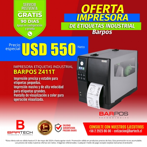Impresora de código de barras industrial BARPOS Z411T